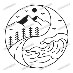 Bergen en zee sticker tekening