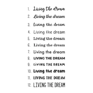 Living the dream sticker lettertypes.