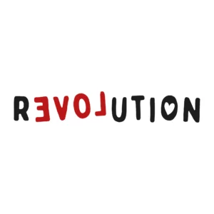 Revolution love sticker zwart/rood afbeelding.
