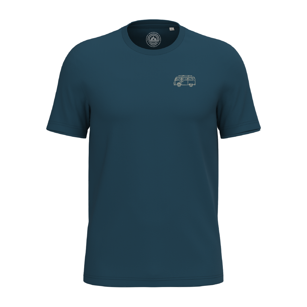 Tshirt vanlife wild and free Camperprints T shirt vanlife wild and free voorkant met busje