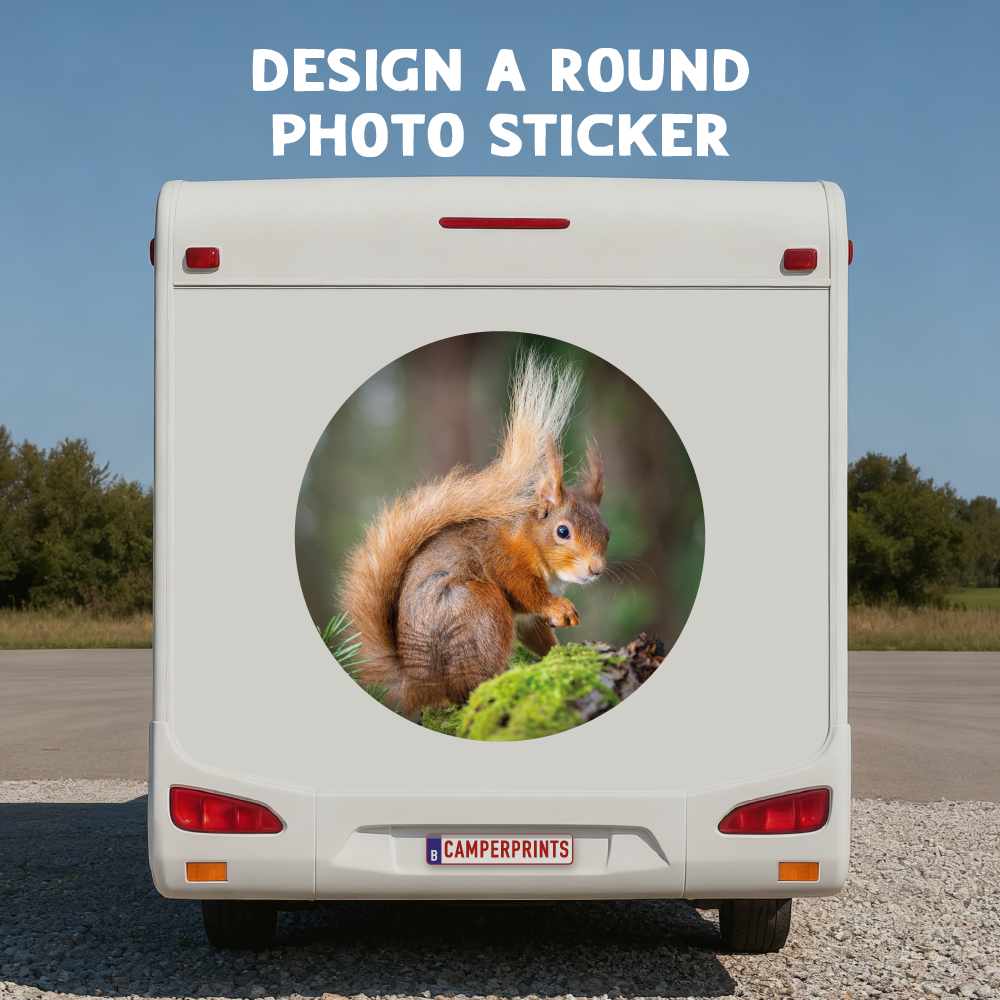 Example of a round photo sticker design on a motorhome