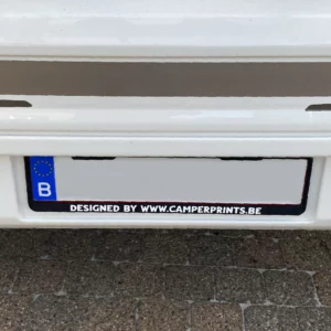 Personalised number plate holder for motorhomes, shown on a motorhome with your own text.